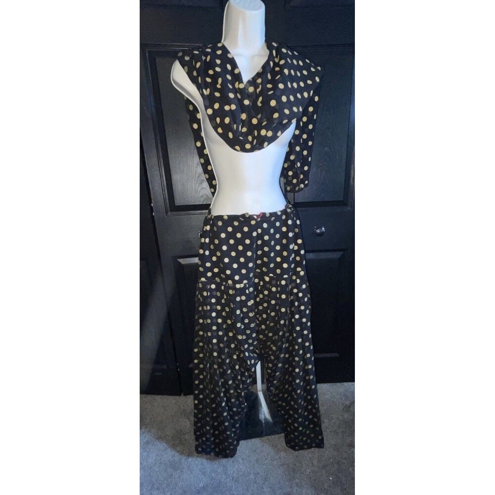 Boho Dhoti Patiala Pant Dupatta 2pc Set Black Gold Polka Dot One Size
